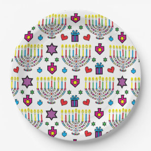 Hanukkah Colorful Menorahs Paper Plates