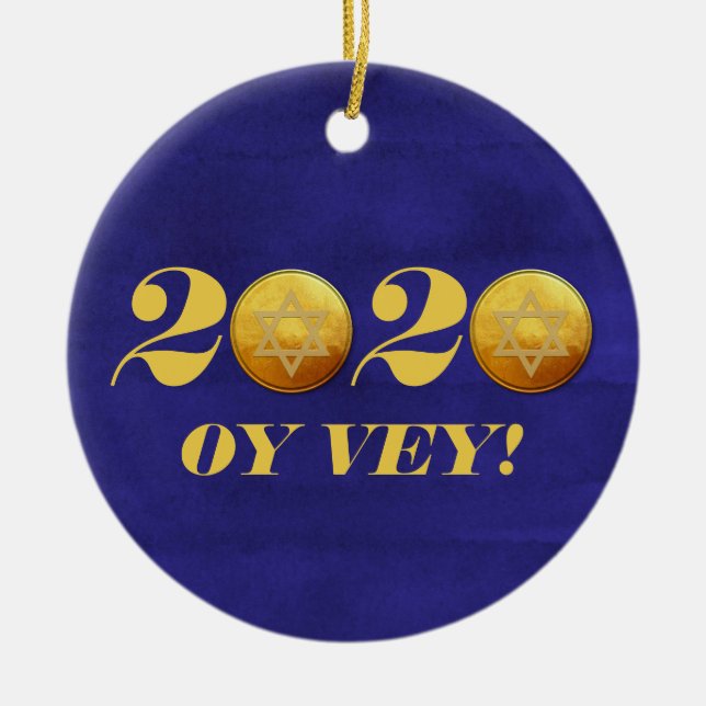 Hanukkah Covid 2020 Gelt Coin Oy Vey Ceramic Ornament (Front)