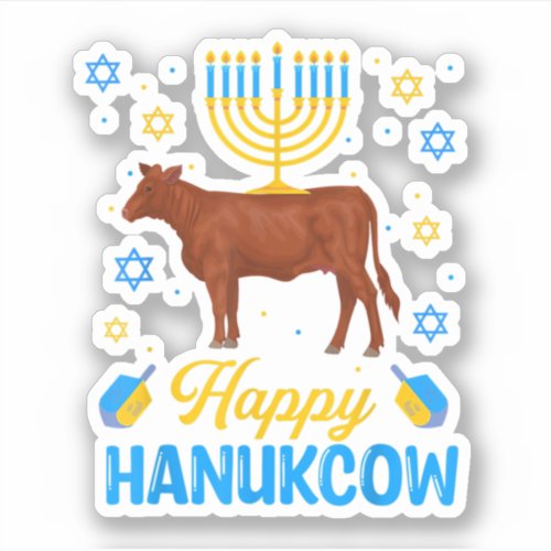 Hanukkah Cow Orah Dreidel Jewish Chanukah Decorati Sticker