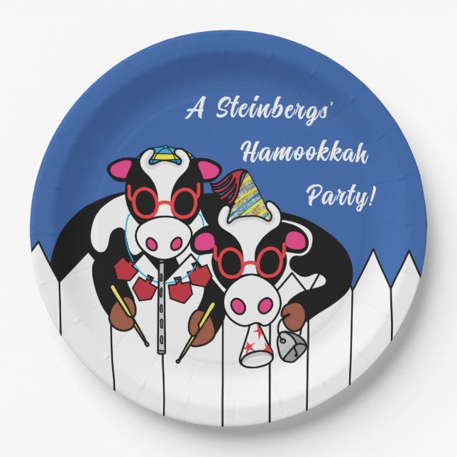 Hanukkah Cows Hamookah Party Paper Plates (Front)