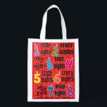 Hanukkah Crazy Nights Tote Bag<br><div class="desc">Hanukkah Crazy Nights, white 2-sided bag. All design elements can be edited. All editable text can be deleted and replaced with your own message. Use your favorite font color, size, and style. Happy Hanukkah/Chanukah! Style: Reusable Bag Go green and save the planet with our reusable grocery bag! Made with a...</div>