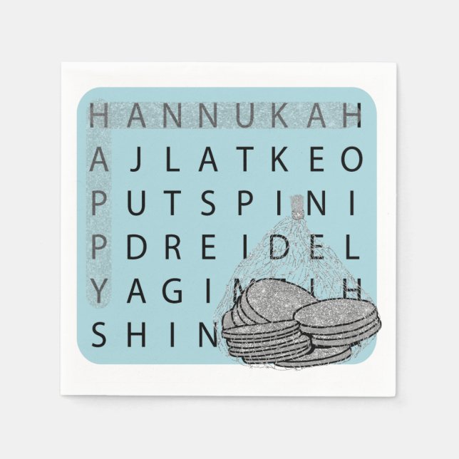 Hanukkah Crossword Puzzle Gelt Napkins (Front)