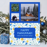 HANUKKAH CUSTOM 3 PHOTOS Driedel Gelt Holiday Cards<br><div class="desc">Customize this flat card by adding your own text and photos on the front or back. There is a grid in front of the photos which makes it easier to use any size photos you have and keep them lined up and in a square format. You can delete the grid...</div>