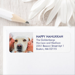 Hanukkah custom family photo logo navy blue white label