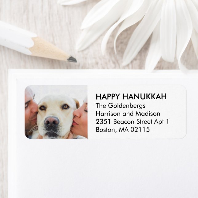 Hanukkah custom family photo modern black white label (Insitu)