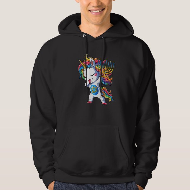 Hanukkah Dabbing Unicorn Jewnicorn Chanukah Jewish Hoodie (Front)