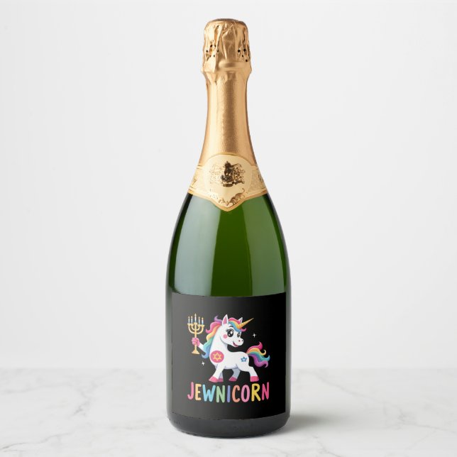Hanukkah Dabbing Unicorn Jewnicorn Chanukah Jewish Sparkling Wine Label (Front)