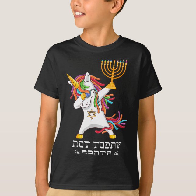 Hanukkah Dabbing Unicorn Not Today Santa Jewnicorn T-Shirt (Front)