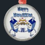 Hanukkah Dancing Dreidels and Jelly Donuts Metal Ornament<br><div class="desc">You are viewing The Lee Hiller Designs Collection of Home and Office Decor,  Apparel,  Gifts and Collectibles. The Designs include Lee Hiller Photography and Mixed Media Digital Art Collection. You can view her Nature photography at http://HikeOurPlanet.com/ and follow her hiking blog within Hot Springs National Park.</div>