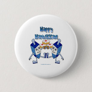 Hanukkah Dancing Dreidels and Jelly Donuts Pinback Button