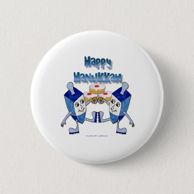 Hanukkah Dancing Dreidels and Jelly Donuts Pinback Button (Front)