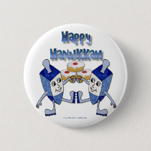 Hanukkah Dancing Dreidels and Jelly Doughnuts Button