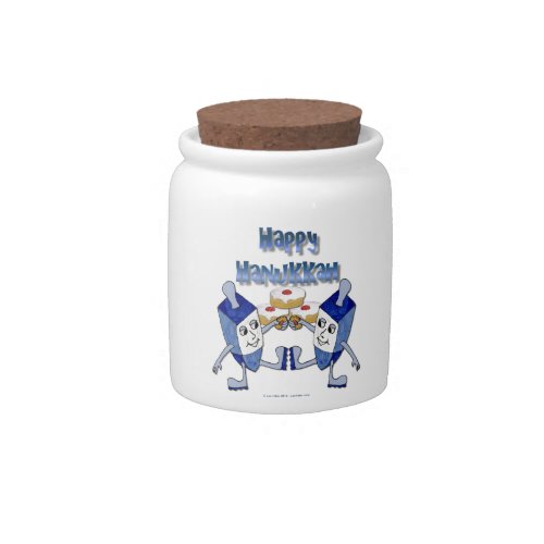 Hanukkah Dancing Dreidels and Jelly Doughnuts Candy Jar