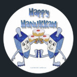 Hanukkah Dancing Dreidels and Jelly Doughnuts Classic Round Sticker<br><div class="desc">You are viewing The Lee Hiller Designs Collection of Home and Office Decor,  Apparel,  Gifts and Collectibles. The Designs include Lee Hiller Photography and Mixed Media Digital Art Collection. You can view her Nature photography at http://HikeOurPlanet.com/ and follow her hiking blog within Hot Springs National Park.</div>