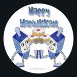 Hanukkah Dancing Dreidels and Jelly Doughnuts Classic Round Sticker<br><div class="desc">You are viewing The Lee Hiller Designs Collection of Home and Office Decor,  Apparel,  Gifts and Collectibles. The Designs include Lee Hiller Photography and Mixed Media Digital Art Collection. You can view her Nature photography at http://HikeOurPlanet.com/ and follow her hiking blog within Hot Springs National Park.</div>