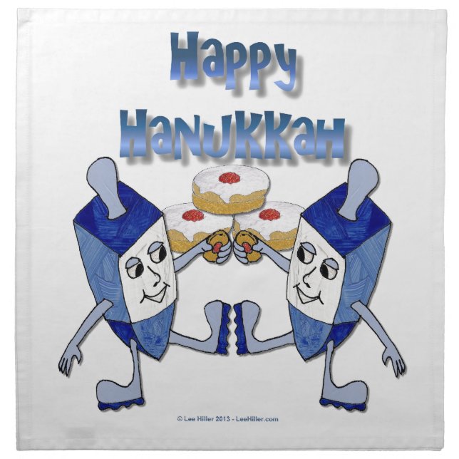 Hanukkah Dancing Dreidels and Jelly Doughnuts Cloth Napkin (Front)