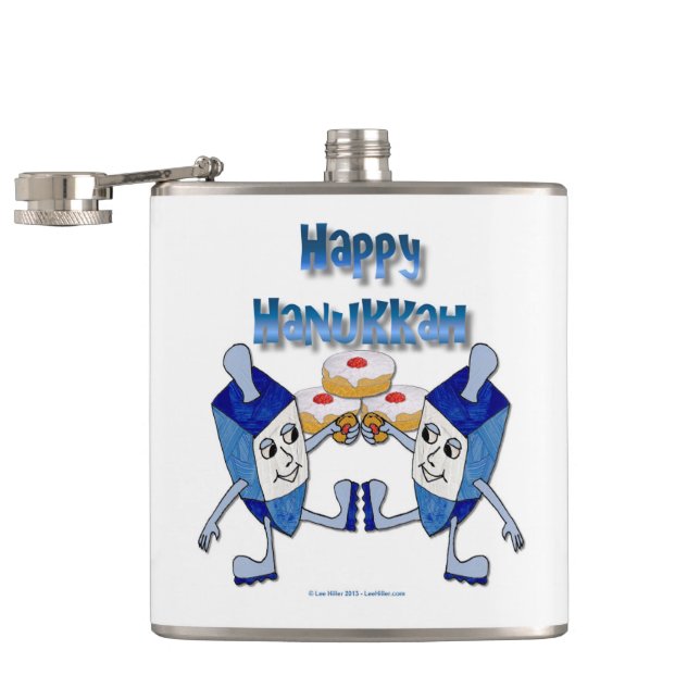 Hanukkah Dancing Dreidels and Jelly Doughnuts Flask (Opened)