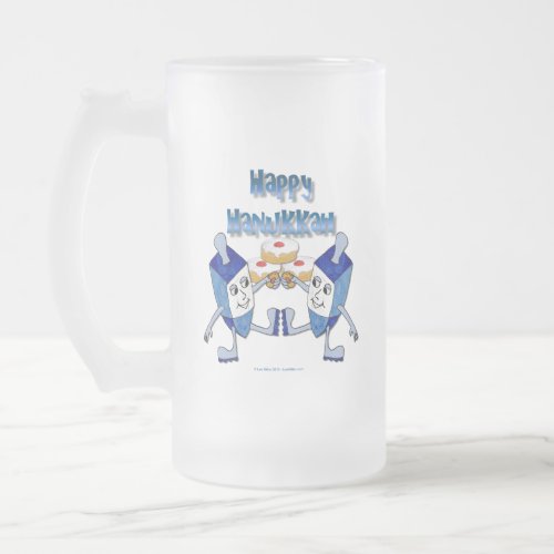 Hanukkah Dancing Dreidels and Jelly Doughnuts Frosted Glass Beer Mug