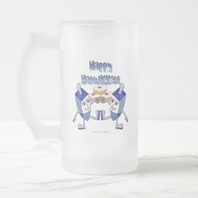 Hanukkah Dancing Dreidels and Jelly Doughnuts Frosted Glass Beer Mug (Left)