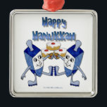 Hanukkah Dancing Dreidels and Jelly Doughnuts Metal Ornament<br><div class="desc">You are viewing The Lee Hiller Designs Collection of Home and Office Decor,  Apparel,  Gifts and Collectibles. The Designs include Lee Hiller Photography and Mixed Media Digital Art Collection. You can view her Nature photography at http://HikeOurPlanet.com/ and follow her hiking blog within Hot Springs National Park.</div>