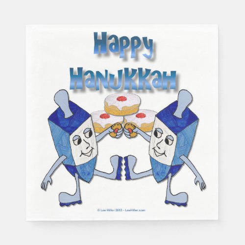 Hanukkah Dancing Dreidels and Jelly Doughnuts Paper Napkins