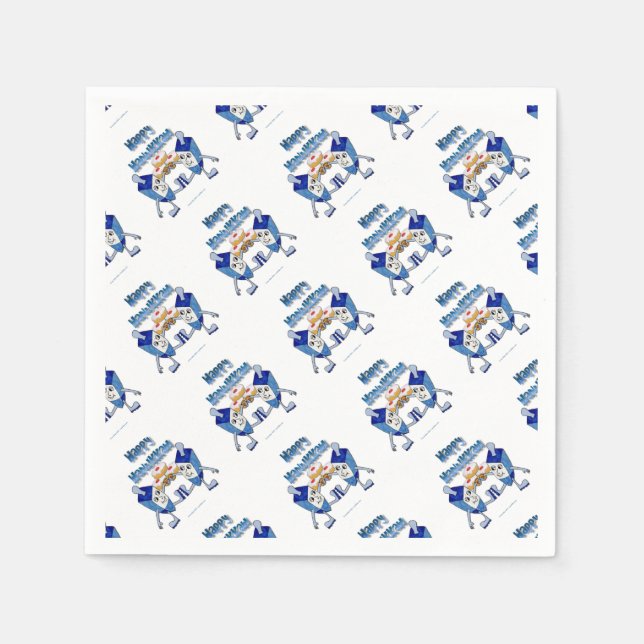 Hanukkah Dancing Dreidels and Jelly Doughnuts Paper Napkins (Front)