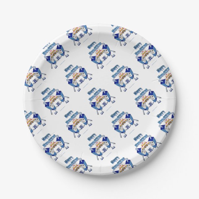 Hanukkah Dancing Dreidels and Jelly Doughnuts Paper Plates (Front)