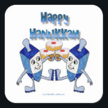Hanukkah Dancing Dreidels and Jelly Doughnuts Square Sticker<br><div class="desc">You are viewing The Lee Hiller Photography Art and Designs Collection of Home and Office Decor,  Apparel,  Gifts and Collectibles. The Designs include Lee Hiller Photography and Mixed Media Digital Art Collection. You can view her Nature photography at http://HikeOurPlanet.com/ and follow her hiking blog within Hot Springs National Park.</div>