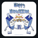 Hanukkah Dancing Dreidels and Jelly Doughnuts Square Sticker<br><div class="desc">You are viewing The Lee Hiller Designs Collection of Home and Office Decor,  Apparel,  Gifts and Collectibles. The Designs include Lee Hiller Photography and Mixed Media Digital Art Collection. You can view her Nature photography at http://HikeOurPlanet.com/ and follow her hiking blog within Hot Springs National Park.</div>