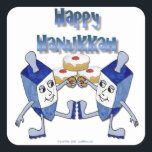 Hanukkah Dancing Dreidels and Jelly Doughnuts Square Sticker<br><div class="desc">You are viewing The Lee Hiller Designs Collection of Home and Office Decor,  Apparel,  Gifts and Collectibles. The Designs include Lee Hiller Photography and Mixed Media Digital Art Collection. You can view her Nature photography at http://HikeOurPlanet.com/ and follow her hiking blog within Hot Springs National Park.</div>