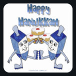 Hanukkah Dancing Dreidels and Jelly Doughnuts Square Sticker<br><div class="desc">You are viewing The Lee Hiller Designs Collection of Home and Office Decor,  Apparel,  Gifts and Collectibles. The Designs include Lee Hiller Photography and Mixed Media Digital Art Collection. You can view her Nature photography at http://HikeOurPlanet.com/ and follow her hiking blog within Hot Springs National Park.</div>