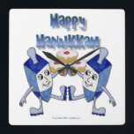 Hanukkah Dancing Dreidels and Jelly Doughnuts Square Wall Clock<br><div class="desc">You are viewing The Lee Hiller Designs Collection of Home and Office Decor,  Apparel,  Gifts and Collectibles. The Designs include Lee Hiller Photography and Mixed Media Digital Art Collection. You can view her Nature photography at http://HikeOurPlanet.com/ and follow her hiking blog within Hot Springs National Park.</div>