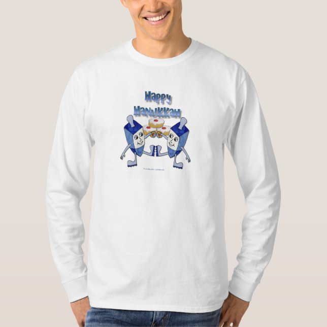 Hanukkah Dancing Dreidels and Jelly Doughnuts T-Shirt (Front)