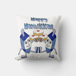 Hanukkah Dancing Dreidels and Jelly Doughnuts Throw Pillow