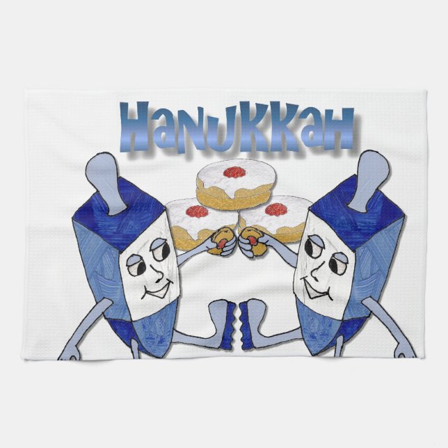 Hanukkah Dancing Dreidels and Jelly Doughnuts Towel (Horizontal)