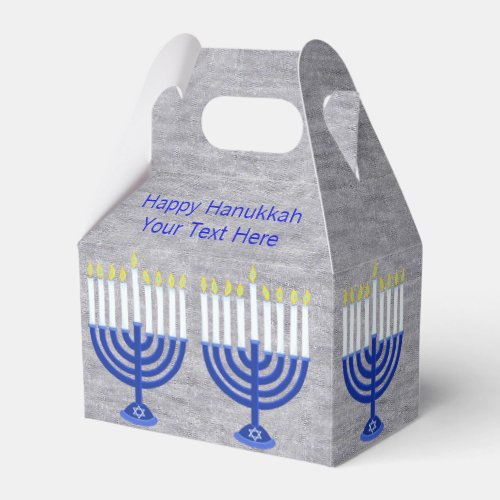 Hanukkah Dark Blue Menorah Faux Silver Chanukkah Favor Boxes