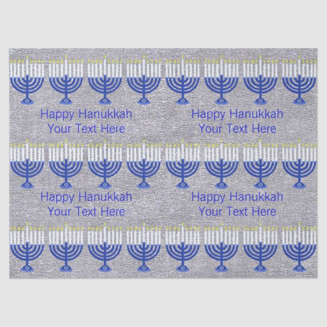 Hanukkah Dark Blue Menorah Faux Silver Festive Tissue Paper (Front)