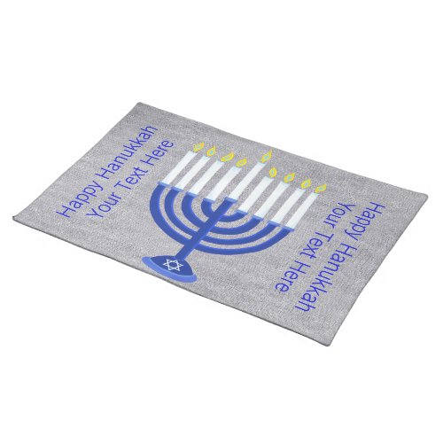 Hanukkah Dark Blue Menorah Faux Silver Stylish Cloth Placemat