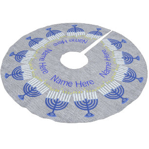 Hanukkah Dark Blue Menorah Fun Chrismukkah Brushed Polyester Tree Skirt