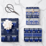 Hanukkah Dark Blue Menorah Monogram Assortment Wrapping Paper Sheets<br><div class="desc">Create your own Hanukkah wrapping paper sheets with this assortment of dark blue Menorah patterns and stripes that is easy to personalize with your monogram initial for one of a kind gift wrap. Sheet one has an allover pattern of my original dark blue Menorah artwork sprinkled between space for HAPPY...</div>