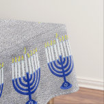Hanukkah Dark Blue Menorah Silver Home Decor Tablecloth<br><div class="desc">Elegant medium size 60 inch by 84 inch silver fabric look tablecloth with a border of dark navy blue Hanukiahs with white candles. Check my shop for coordinating party plates, serving platters, napkins and other Happy Chanukkah decor. This original art design will spice up the Hanukkah party table or family...</div>