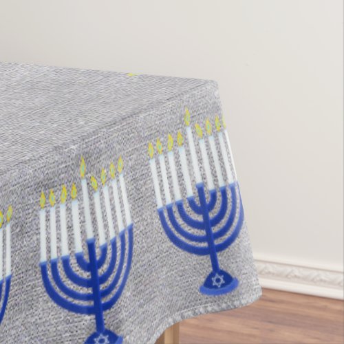 Hanukkah Dark Blue Menorah Silver Home Decor Tablecloth