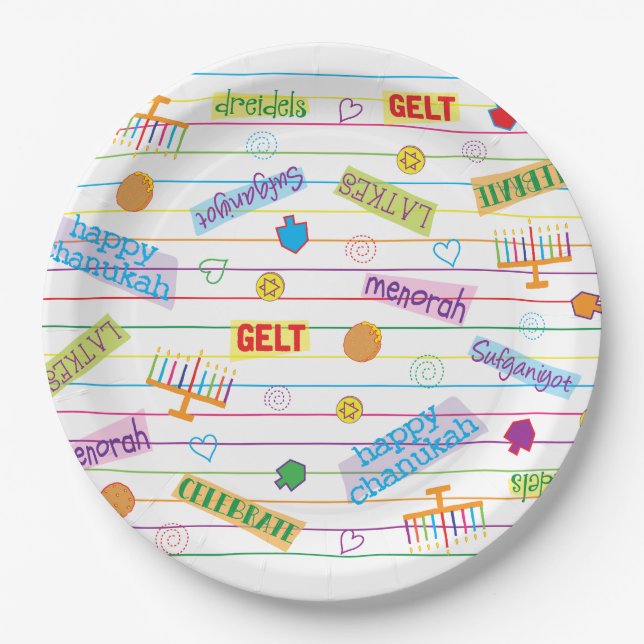 Hanukkah Design Party Paper Plates (Front)