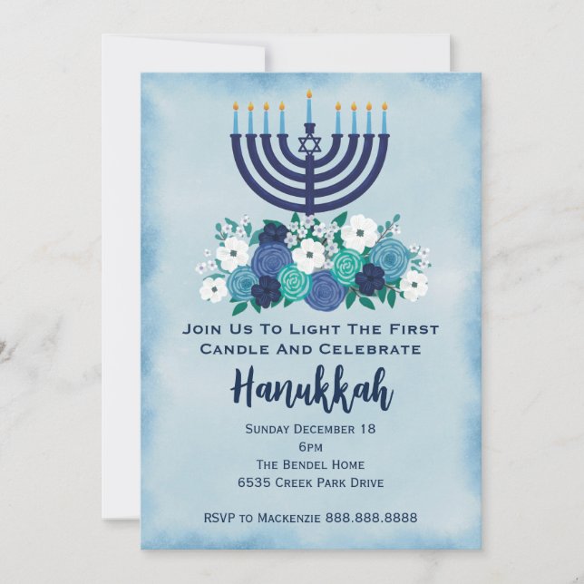 Hanukkah Dinner Party First Night Formal Elegant Invitation (Front)