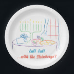 Hanukkah Dinner Party Paper Plates<br><div class="desc">Hanukkah Dinner Party Paper Plates . Replace text with your own message using your favorite font color, size, and style. Thanks for stopping and shopping by. Much appreciated! Happy Chanukah/Hanukkah! Size and Style: 9" Round Paper Plate Throw a spectacular party with fully customizable paper plates to match your theme! Each...</div>