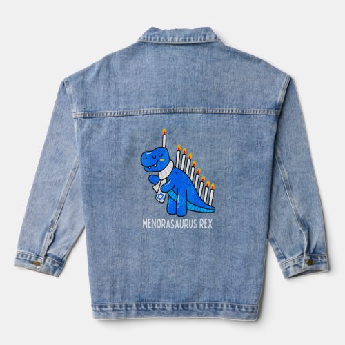 Hanukkah Dinosaur Menorasaurus Blue Rex Chanukah B Denim Jacket