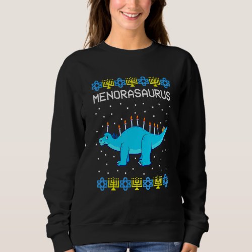 Hanukkah Dinosaur Menorasaurus Ugly Sweater  Dino 