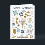Hanukkah Doodles cute Folded Holiday Card<br><div class="desc">Hanukkah Doodles cute illustrated card</div>