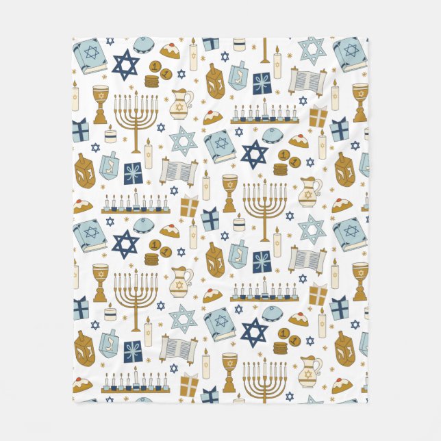 Hanukkah Doodles cute illustrated Fleece Blanket (Front)