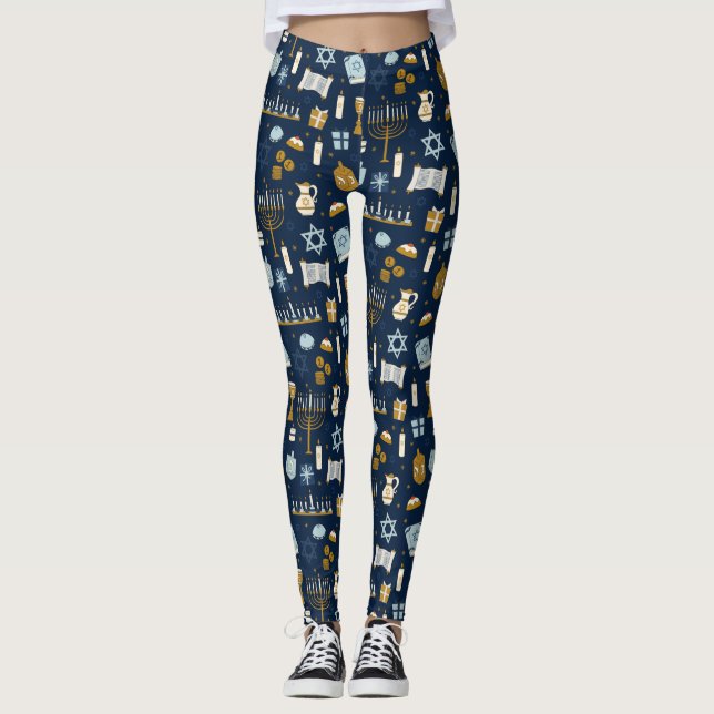 Hanukkah Doodles cute illustrated Leggings (Front)